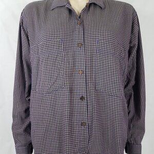 Patagonia purple plaid check 100% Cotton button front shirt ladies Medium